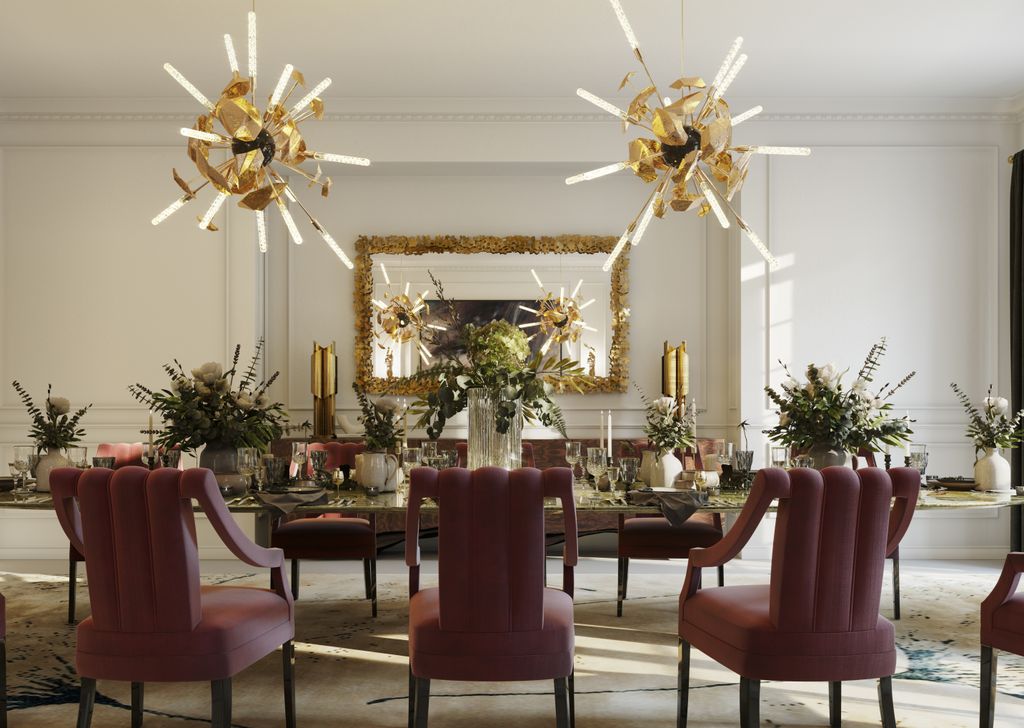 Comedor con un espejo que multiplica la luz y muestra una mesa elegantemente decorada  