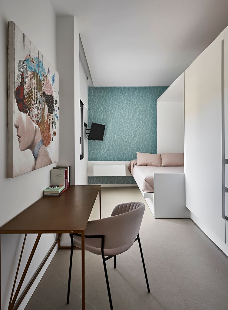 Dormitorio juvenil en blanco y turquesa