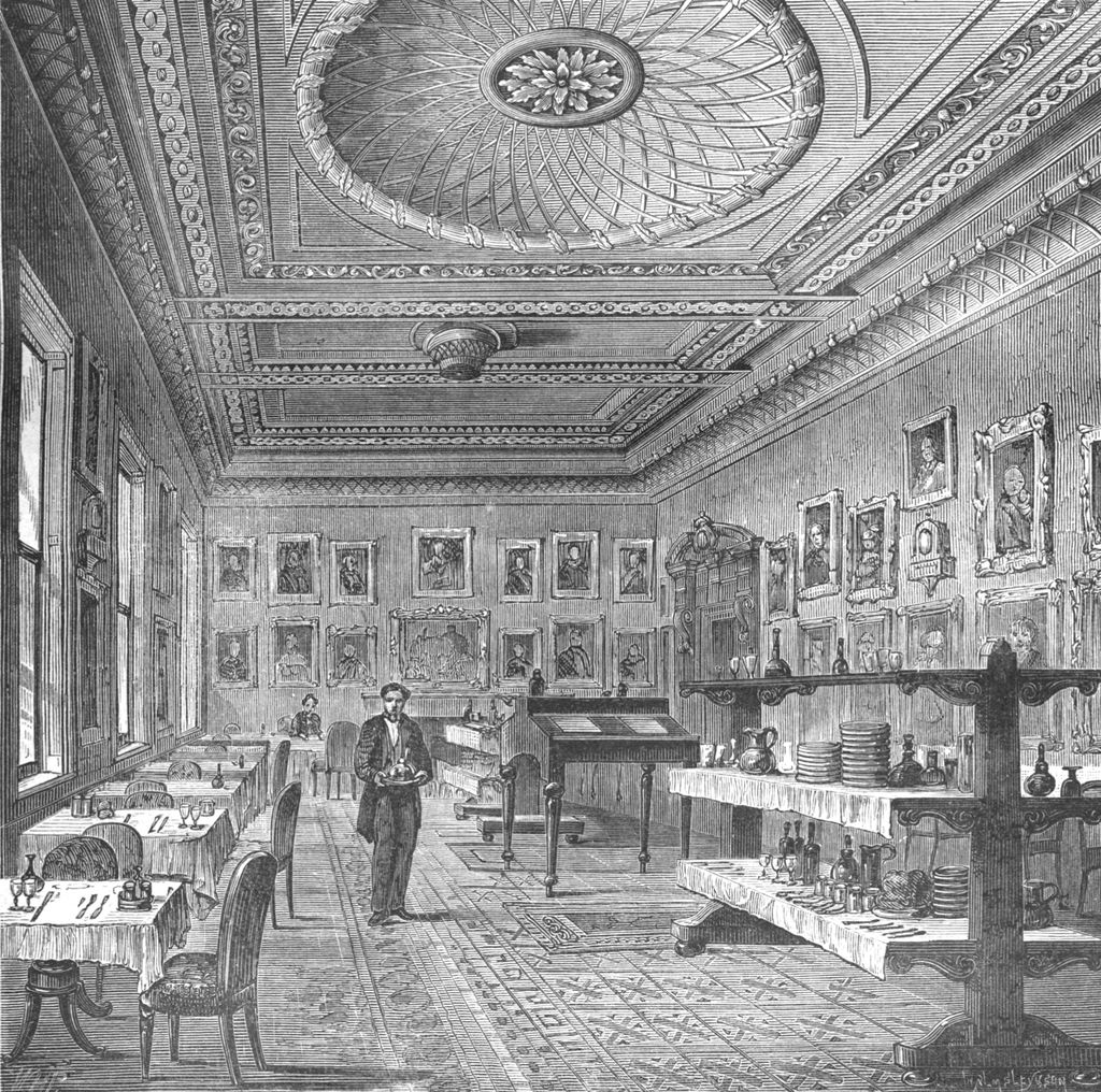 Un dibujo de una de las salas del Garrick Club, en 1897
