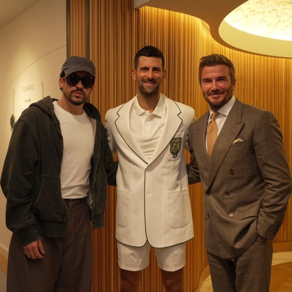 Bad Bunny, Novak Djokovic y David Beckham en Wimbledon.