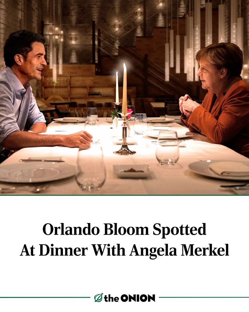 Orlando Bloom reacciona con humor a una noticia falsa sobre que estaba cenando con Angela Merkel
