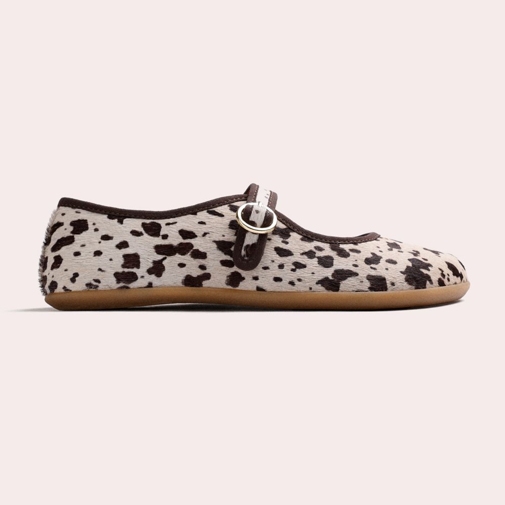 Bailarinas planas de mujer de piel con estampado animal y cierre hebilla barefoot - Gioseppo - Blanco/Marrón