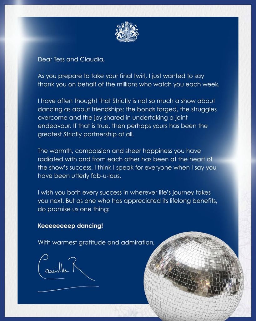 La carta de la reina Camilla a las presentadoras de 'Strictly'