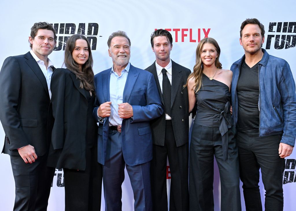 Arnold con sus hijos Christopher, Christina, Patrick y Katherine Schwarzenegger, y su yerno Chris Pratt 