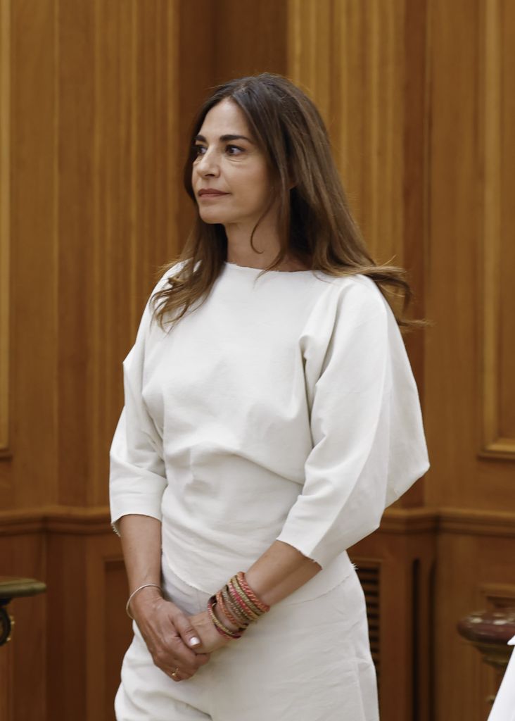 Mariló Montero con look de Cortana en el acto de FEDEPE junto a la reina Letizia.