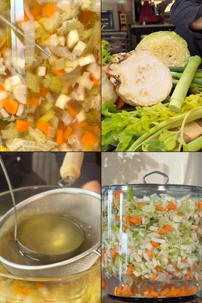 2 litros y medio de agua por 1 kilo y medio de verduras es la proporción que sugiere en chef.