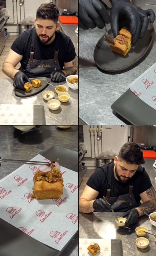 El chef Pablo Cadavid prepara su bocadillo ganador