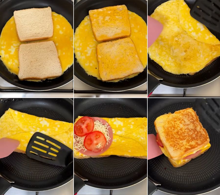 En esta receta, el pan se baña en el huevo que aún no ha cuajado.
