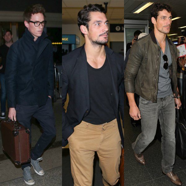 David Gandy y Eddie Redmayne, dos de los hombres que más titulares protagonizan en esto del vestir masculino, con sendos looks de aeropuerto de estilo preppy. 