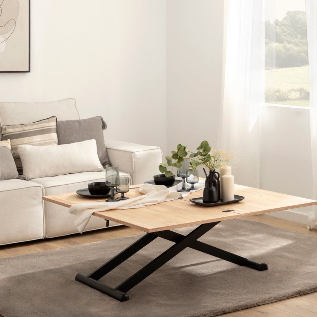 Mesa de centro elevable y extensible en madera de roble