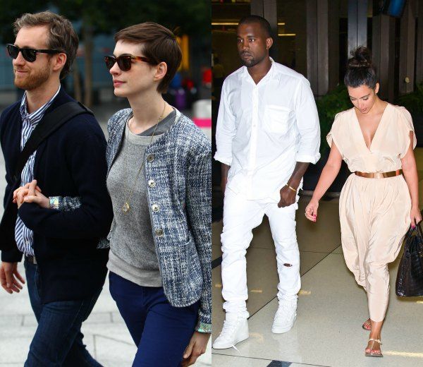 Look de viaje en pareja: Kim Kardashian y Kanye West, en perfecta sintonía de color, Anne Hathaway y Adam Shulman, o Colin Firth y su mujer Livia Giuggioli. 