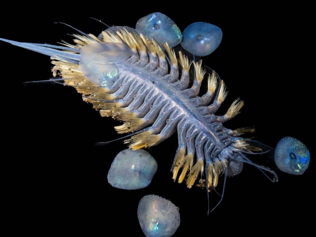 El llamado “gusano zombi” (Osedax sp.), una criatura sin boca ni intestino que se alimenta de los huesos de ballenas y otros grandes animales marinos muertos