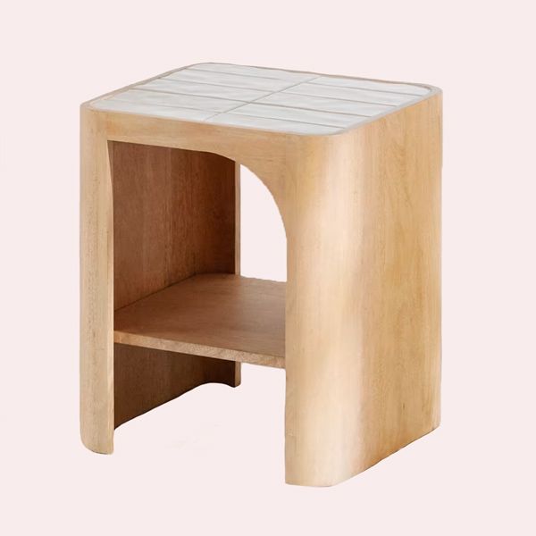 Canopée - Mesita de noche de madera de mango y cerámica efecto zellige