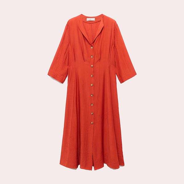 Vestido Liso Manga Corta Azafrán Woman El Corte Inglés