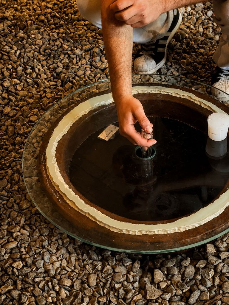 Las tinajas 'qvevri' son grandes recipientes de barro enterrados en el suelo que se usan tradicionalmente en Georgia para fermentar y conservar el vino.