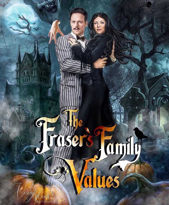 Sam Heughan y Caitriona Balfe convertidos en los Addams