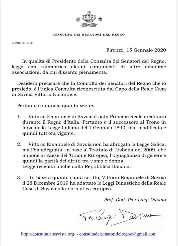 Comunicado de la Casa de Saboya