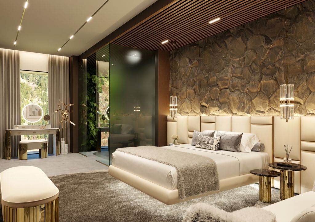 Dormitorio con zona de tocador, cuyo espejo no refleja la cama, como dicta el Feng Shui