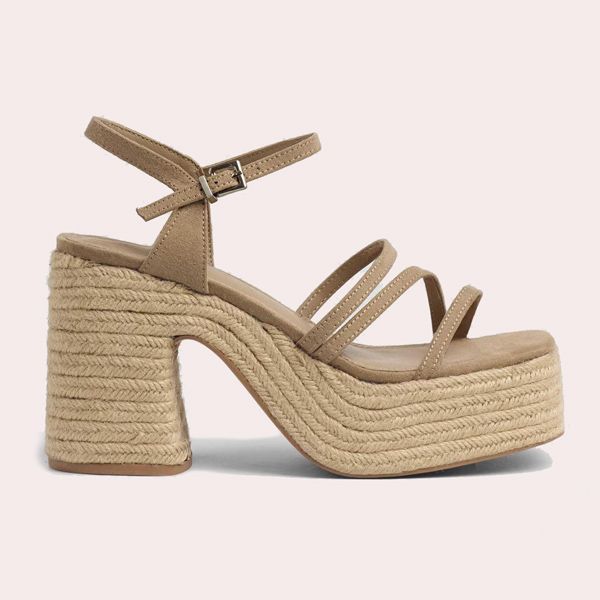 Sandalias de tiras de mujer de tacón en yute con cierre de hebilla Mim