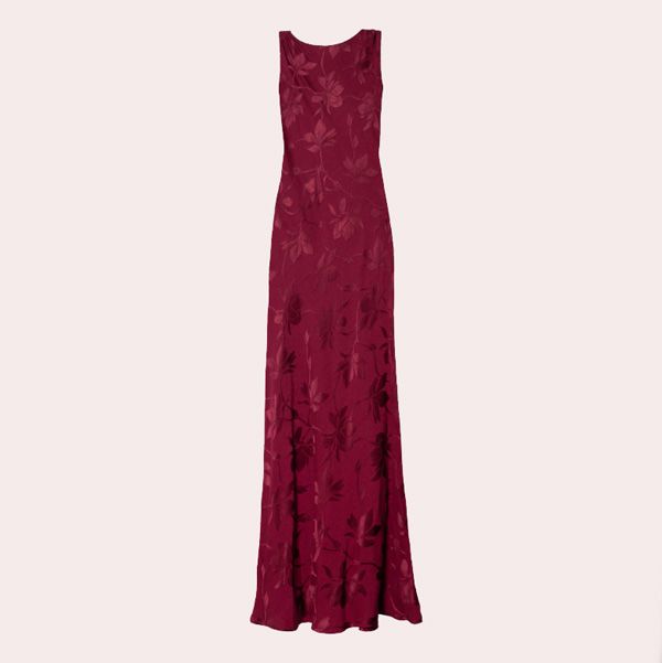 Vestido largo con escote drapeado en espalda