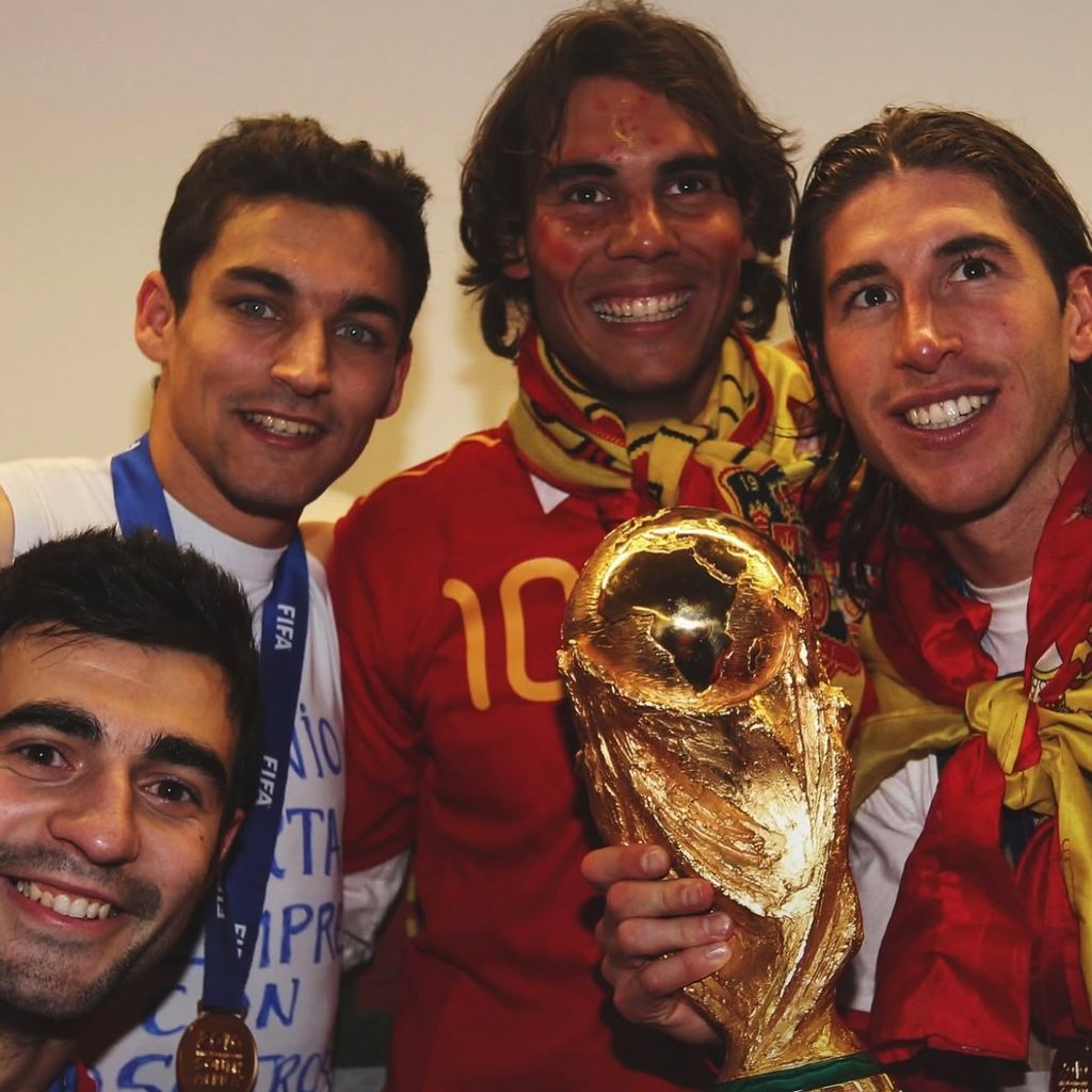 Nadal, junto a Jesús Navas y Sergio Ramos tras la final del Mundial 2010