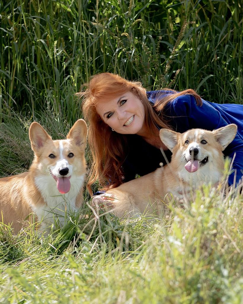 Sarah Ferguson con Muick y Sandy, en una foto reciente por el Día Internacional de las Mascotas.