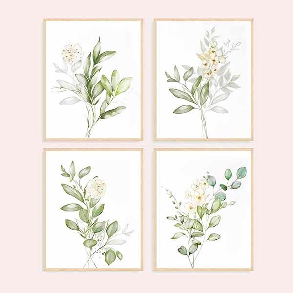 Dazzlewall Set de 4 Pósteres Botánicos Acuarela