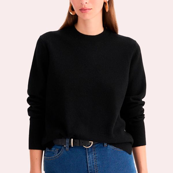 Jersey de cachemira con cuello redondo, punto fino