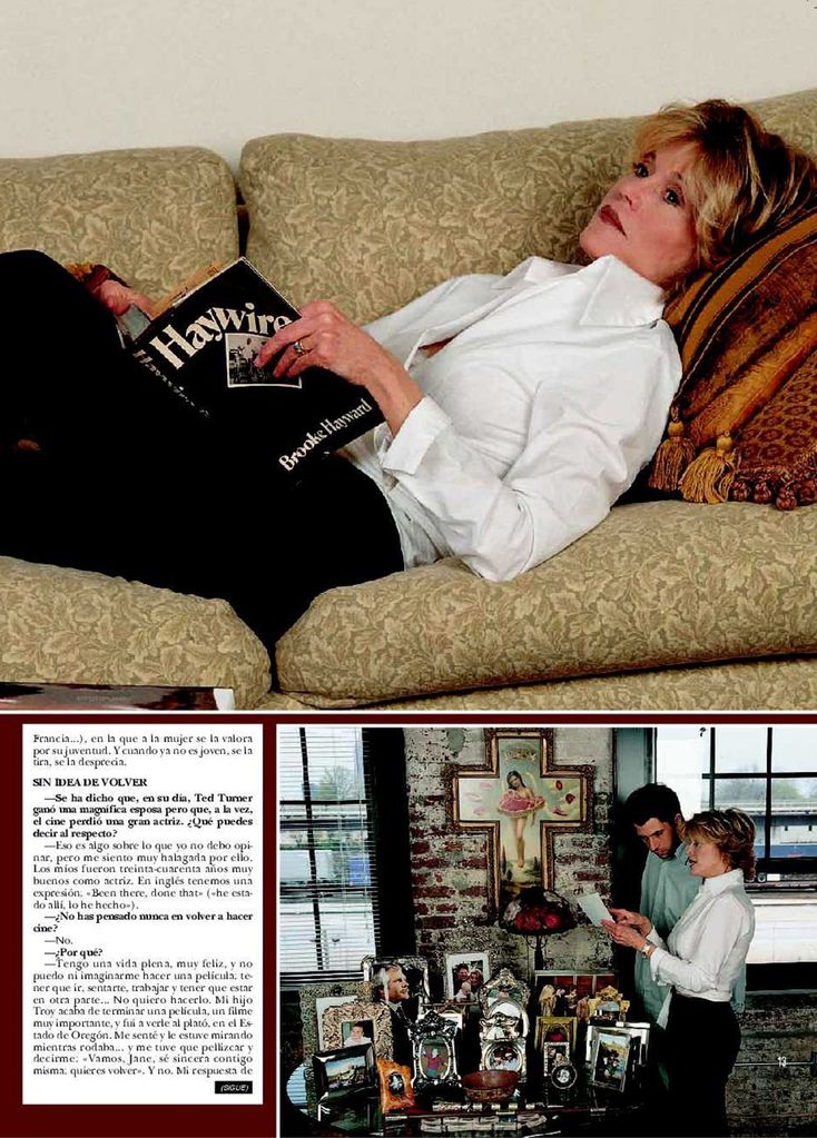 Pdf. Hola 2960. Mayo 2001. Jane Fonda con su hijo Troy Garity y su novia, la diseñadora Laura Mikeal Bridge, en su casa de Atlanta.