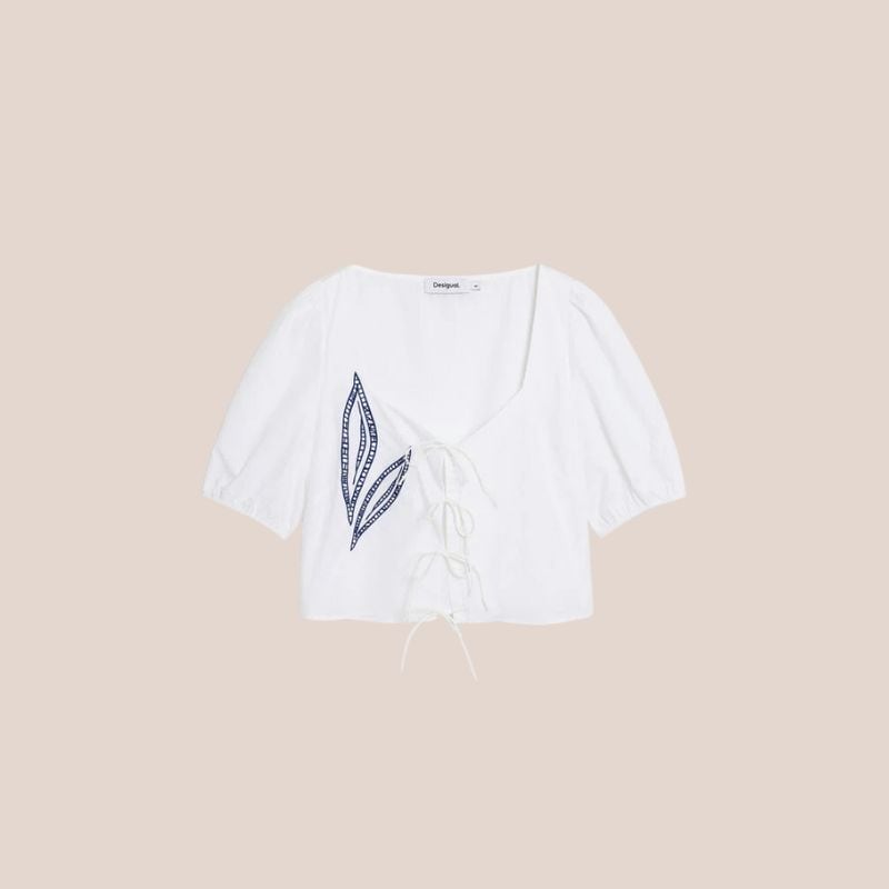 blusa bordada manga farol