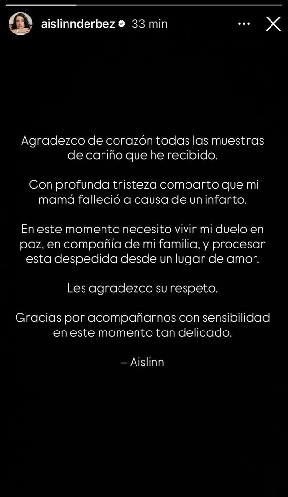 El mensaje de Aislinn Derbez con el que confirmó la muerte de su mamá.