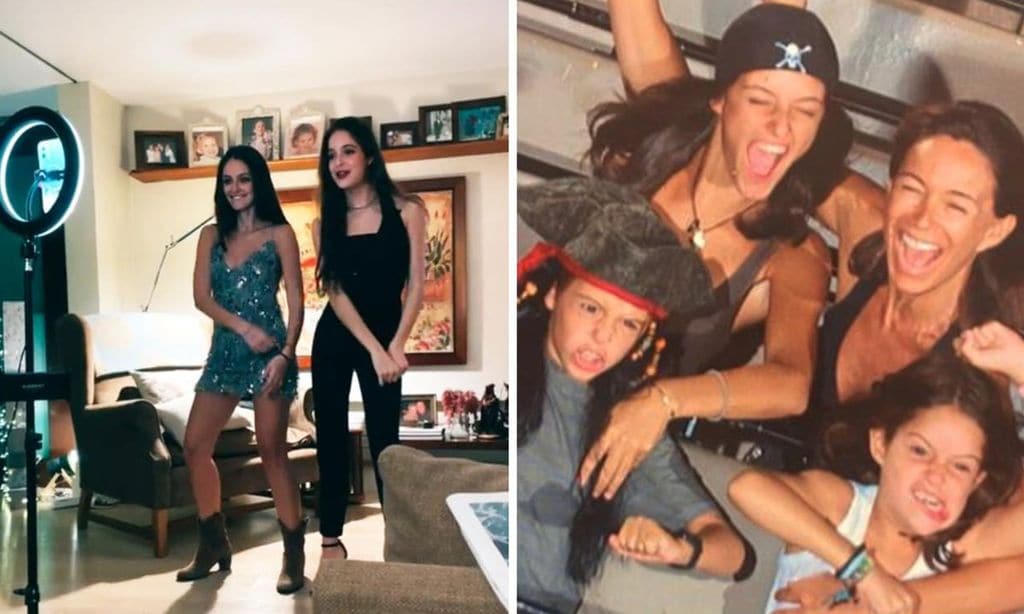 
A la izquierda, Andrea Molina grabando un vídeo con su hermana Ana. A la derecha, Lydia Bosch, hace unos años, en el parque de atracciones, junto a sus tres hijos: Andrea y los mellizos Juan y Ana.
