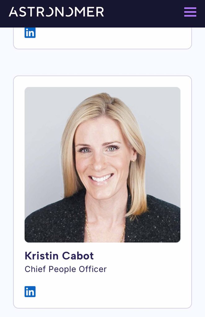 Kristin Cabot se desempeñaba como jefa de Recursos Humanos en Astronomer.