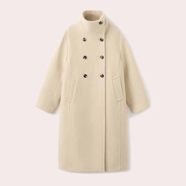 Abrigo mezcla lana cuello embudo