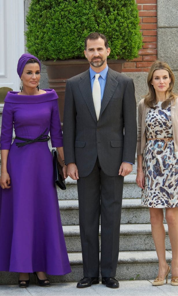 spanish royals receive the emir of the state of qatar and sheikha mozah nint nasser for lunch at zarzuela palace