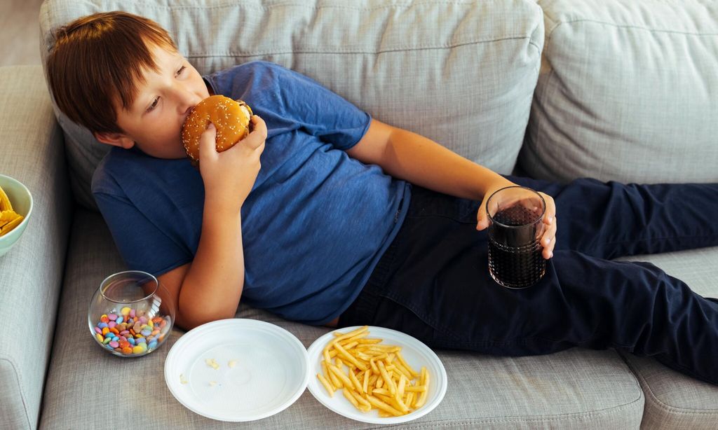 Niño come hamburguesa