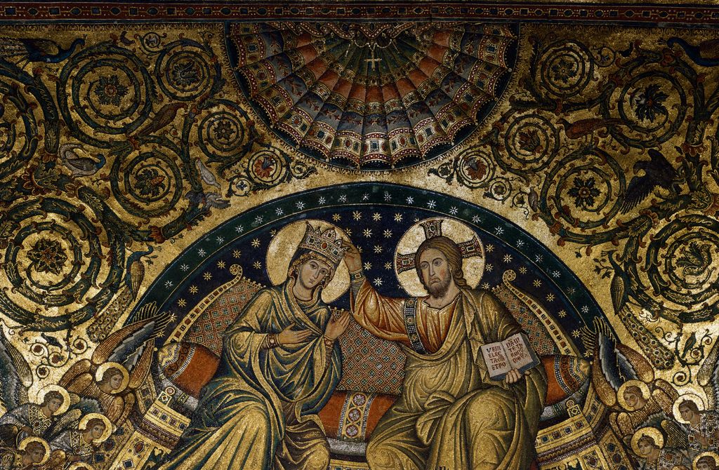 Detalle de la Coronación de María y las Historias de María, de Jacopo Torriti, mosaico en la conca absidal