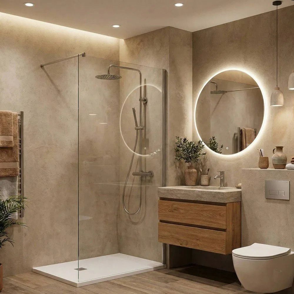 Ducha con panel de vidrio