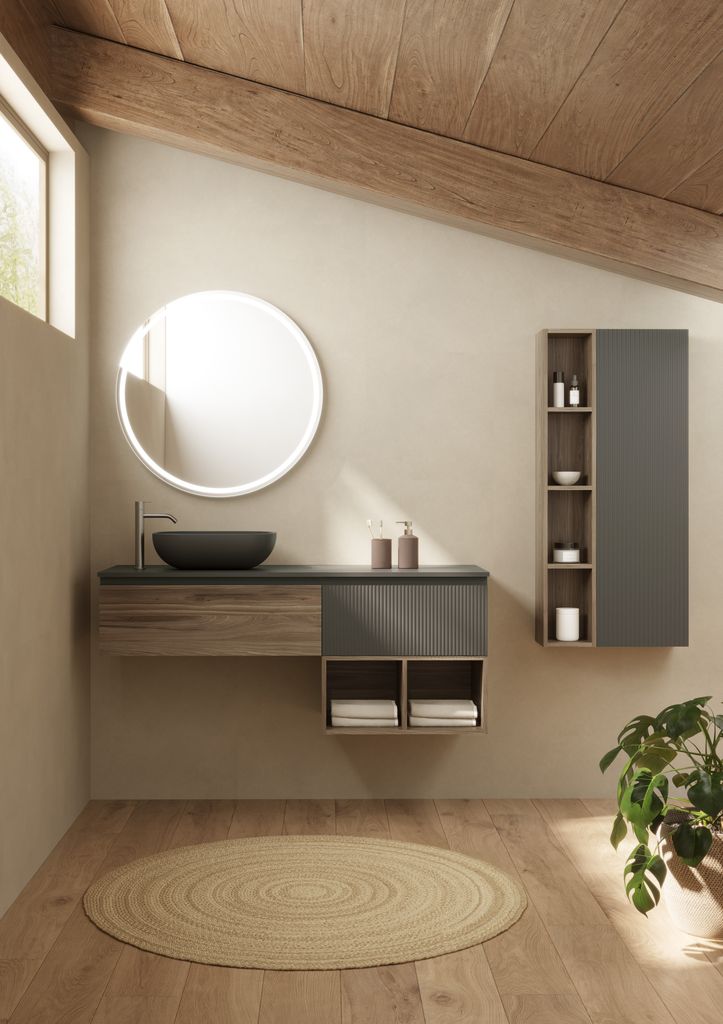 Mueble de lavabo en negro y madera