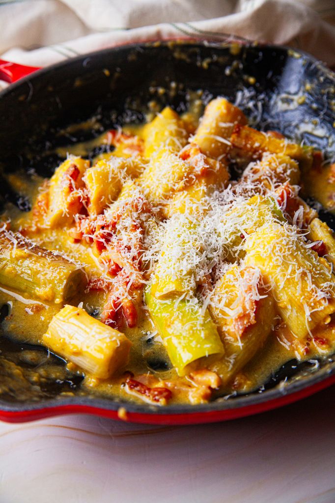 Puerros a la carbonara