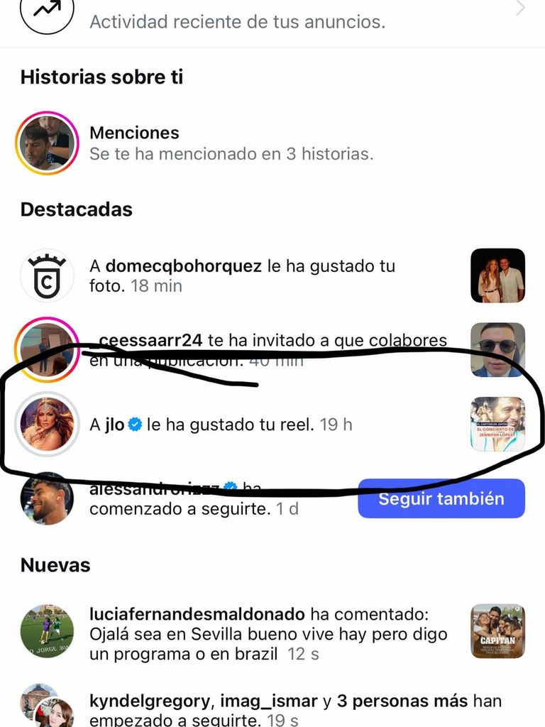 El 'like' de JLo a Joaquín