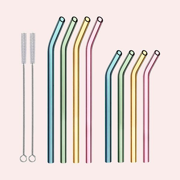 HONZUEN 8pcs Pajas de Cristal Reutilizables