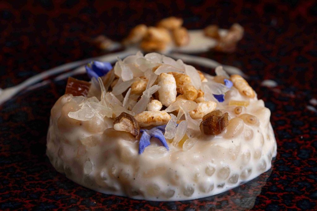 Ginestada de frutos secos y arroz con leche. Coque