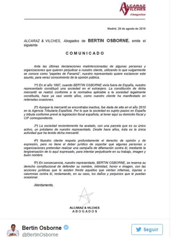 El artista ha compartido en las redes sociales este comunicado en el que manifiesta que tomará acciones legales si lo considera necesario
