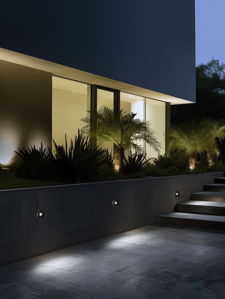 Camino de un jardín iluminado 