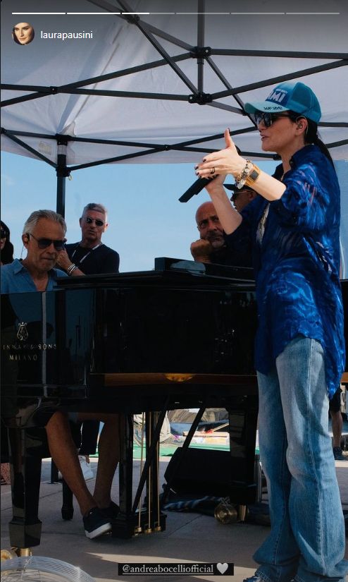 Laura Pausini ensayando para el concierto de Andrea Bocelli en Italia, julio 2024