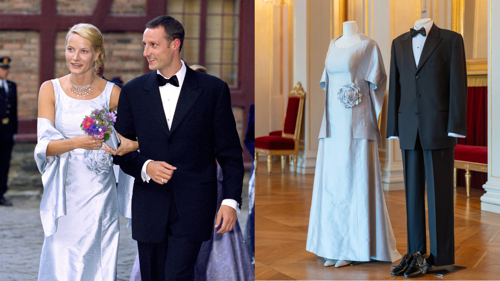 Los trajes de los príncipes herederos que utilizaron la noche previa a su boda se exponen en el Gran Salón del Palacio Real