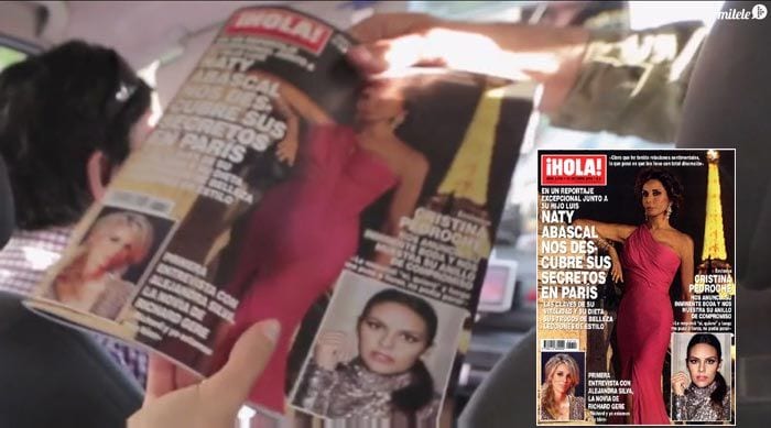 David salió con la revista ¡HOLA! en las manos, en ella se podía ver el reportaje que hicieron sobre su mujer, Cristina Pedroche, en el que mostraba su anillo de compromiso (captura del programa de televisión en Cuatro)
