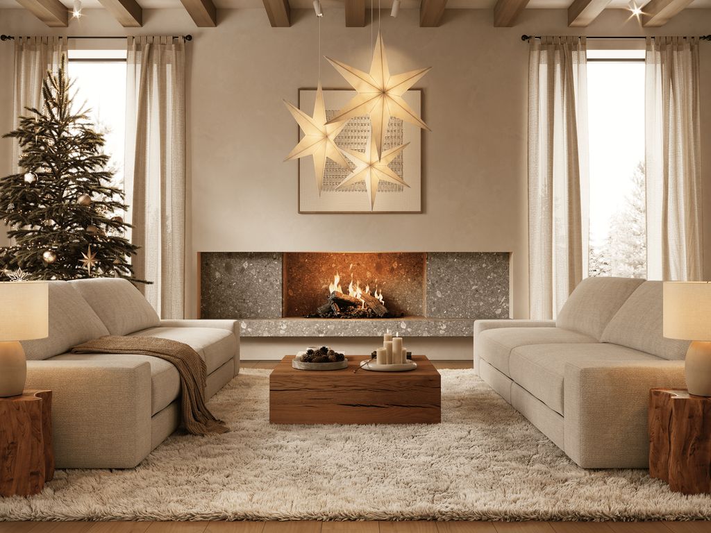 Salón con chimenea en Navidad