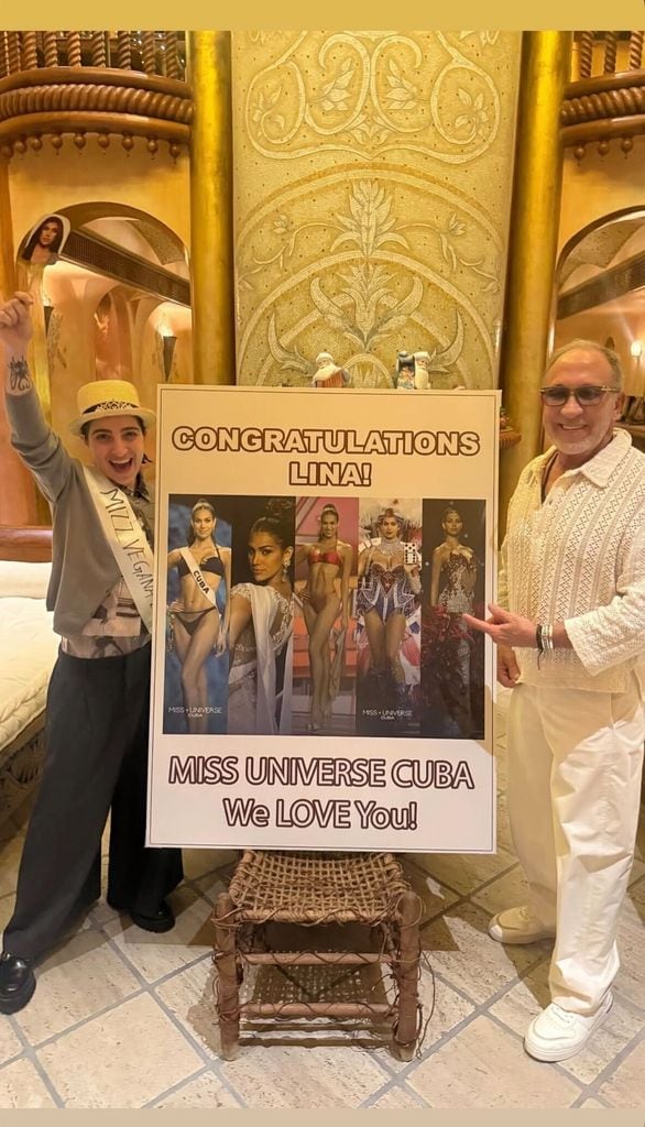 Emily Estefan y su papá Emilio Estefan dándole una cálida sorpresa de bienvenida a Lina Luaces.